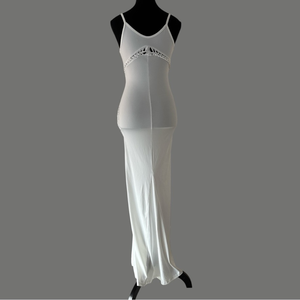 Micas Off-White Pleated Maxi Dress NWT | Hollow Out Slip Style Size S - Picture 4 of 9
